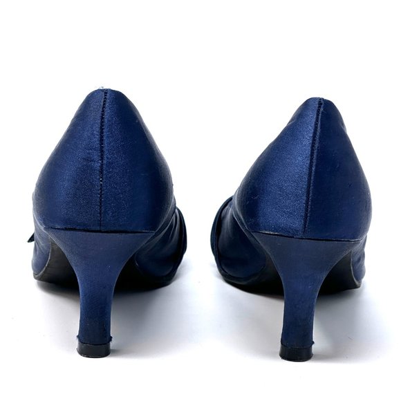 Rampage Kandice Blue Open Toe Fabric Tuxedo Bow Heels Size 8 - Picture 3 of 10